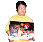 Justine, a renal transplant patient with the painting he had drawn. This was auctioned in CKF meeting for INRS 10000.