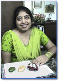 Ms. Saritha , A renal transplant recepient who is very talented in painting. She has painted pebble stones into a car, fish and beetle. 